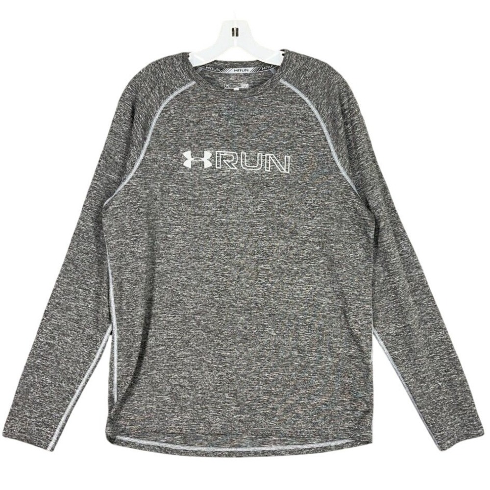 Under Armour Run Fitted Heatgear Long Sleeve Shirt L Gray Gym Training‎ Running